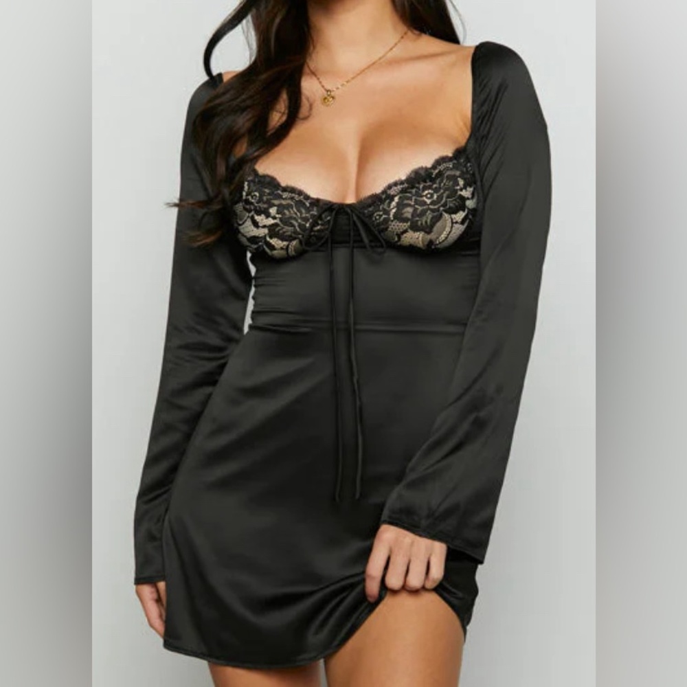 NWOT Princess Polly Layla Black Long Sleeve Mini Dress